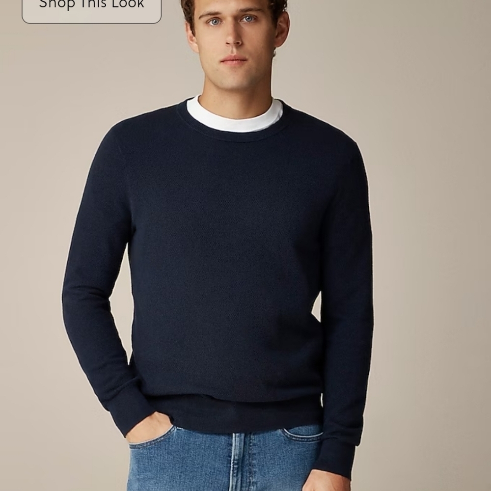 J Crew Cotton piqué-stitch crewneck sweater, NWT,  Sz XL